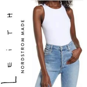 🆕 NWT LEITH Nordstrom Snap Open  Pullover Tank  White Bodysuit,SZ:L$17. MRSP$35